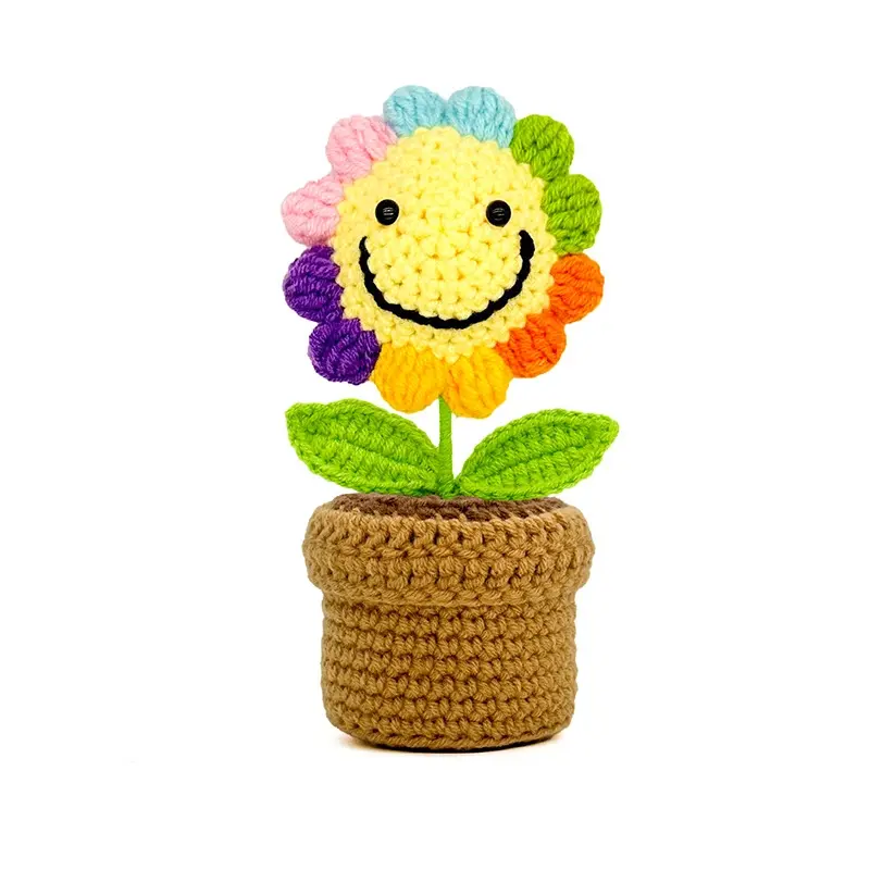 Colorful Sunflower Crochet Potted Plant