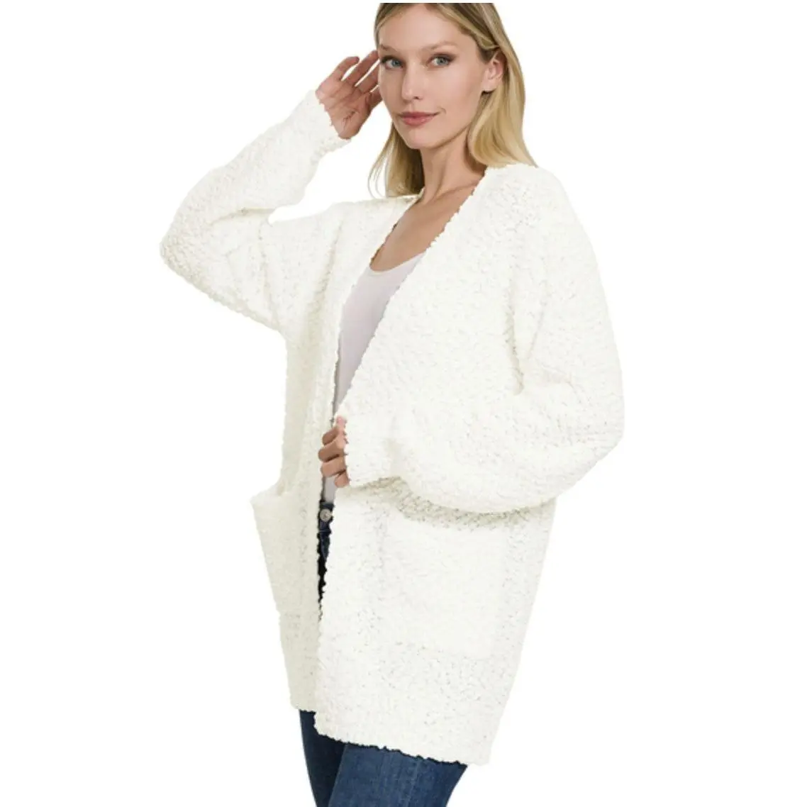 Popcorn Textured Sweater Cardigan — Cozy Coastal Knit