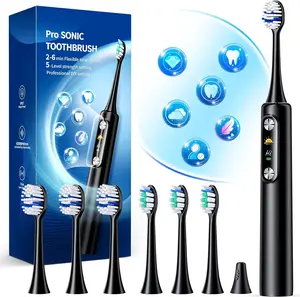 Adult electric toothbrush with 6 modes and 5 intensity levels, 84000rpm sonic, dual brush heads, 2-6 minutes smart timer, 75 days battery life, LED