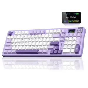 [New]AULA S98 Pro White Purple Aesthetic Wireless Mechanical Keyboard, Smart LCD Screen & Knob, Creamy Thocky Sound, RGB Backlight, Hot Swappable Tri-Mode Gaming Keyboard with PBT Keycaps