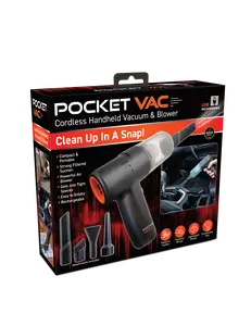 Pocket Vac Cordless Handheld Vacuum - USB Rechargeable, Compact & Light, Strong Suction, Multi-use Attachments
