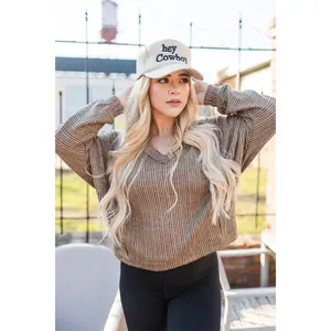 Hillsboro V Neck Sweater- Tan