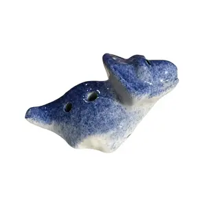 Ceramic Dinosaur Ocarina, Navy, 3.8oz, 4"x1.5"x2.5", Beginner-Friendly Wind Instrument, Collectible Gift for All Ages