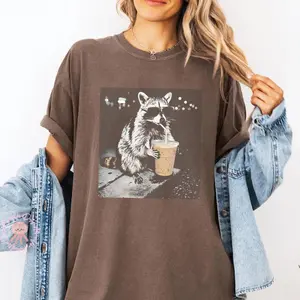 Comfort Colors Raccoon Drinking Iced Coffee Shirt, Funny Animal Meme Tee, Coffee Lover Raccoon T-Shirt, Unisex Graphic Tee, Cute Cozy Casual Outfit Gift