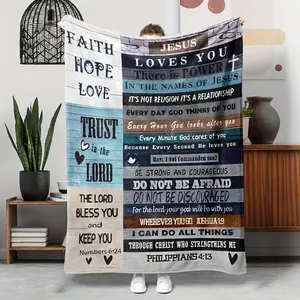 Custom Flannel Inspirational Blanket, Jesus Print Religious Scripture Throw, Soft Cozy Plush Warm Fuzzy, Perfect Baptism Christmas Gift for Christian Adults, Bedroom Sofa Home Decor, Custom Flannel Blanket