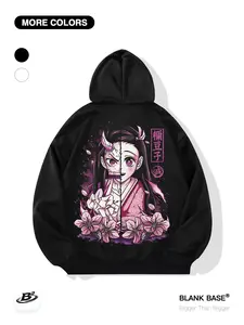 Demon Slayer Nezuko Awakening Print Loose Hoodie with Pocket, Casual Breathable Sweatshirt for Men and Women, Trendy