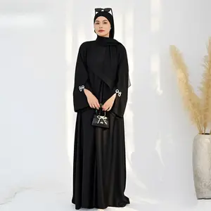 Fashion Jacquard Bow Tie Dress Gown – Skirted Abaya Maxi Dress (Modest)