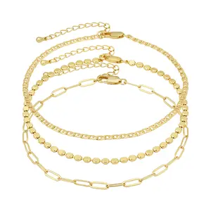 MYTYS Three Piece Stackable Mixed Chain Link Bracelet Set in Gold Color for Women Elegant Design Versatile Wear