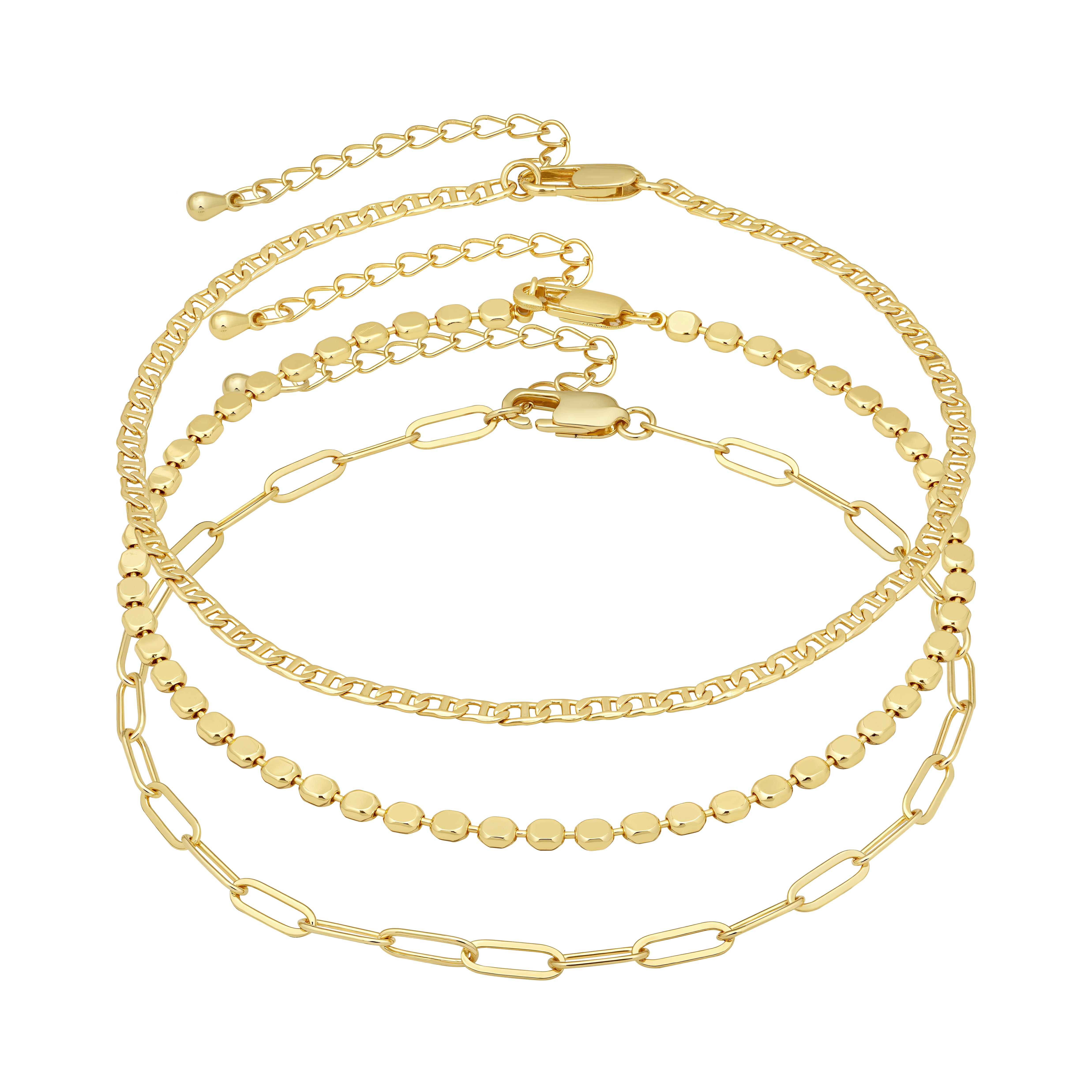 MYTYS Three Piece Stackable Mixed Chain Link Bracelet Set in Gold Color for Women Elegant Design Versatile Wear
