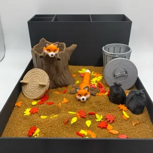 Fall Leaves Zen Garden, Fox Fidget Decor, Autumn Decor, Sensory Calming Sand Garden for Desk, Office Decor, Cubicle Decor