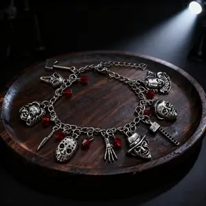 Halloween Horror Chucky Bracelet! Jason Mask Charms Red Beads Black Friday