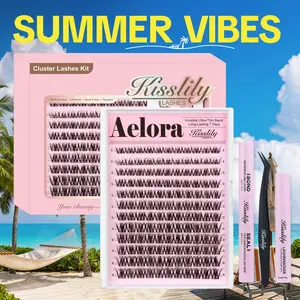 Aelora |Kisslily Spider Lashes| Kylie&Kim Lashes Vibe but Better Long-Lasting Waterproof & Super Soft&Thin Invisible Band | Waterproof Long-Lasting Natural Daily Beginner-Friendly DIY Lashes for Flawless Look Trendy Must-Have Breeze #Summervibes summerwin