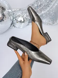 Plus Size Women's High Heel Slip-On Pumps Pu Upper Material, Elegant Square Toe Chunky Heels for Office, Stylish Comfortable Fashion Shoes Heeled