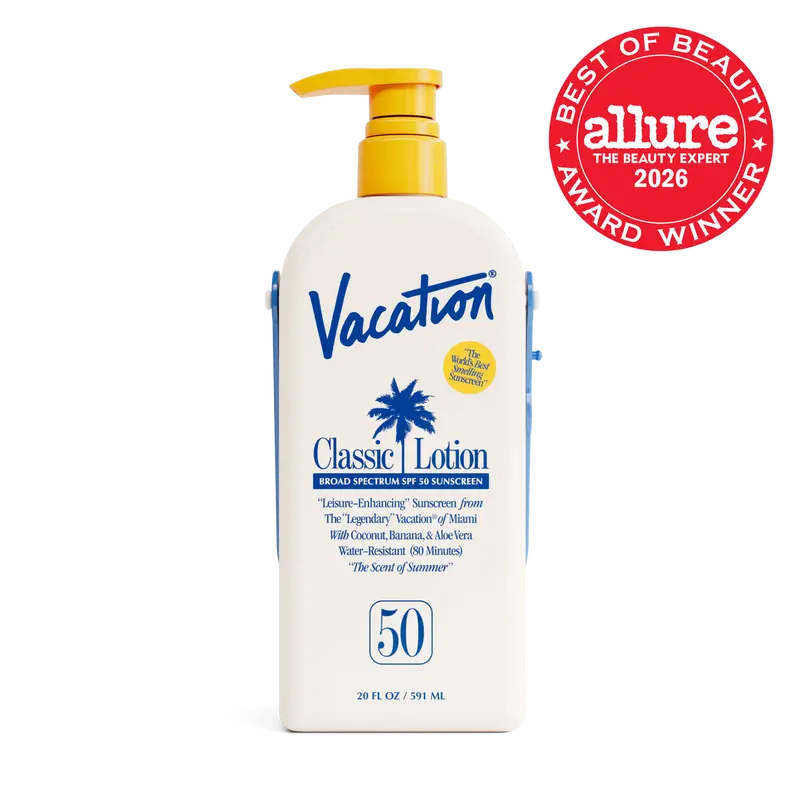 Vacation Classic Sun Jug Sunscreen Lotion SPF 50 20.0 oz | Invisible, No White Cast, Water-Resistant, Body Sunscreen, Dermatologist-Tested, Family Size, Vegan