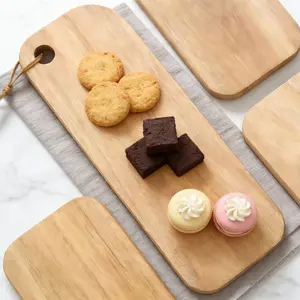 1 piece Long Acacia Wood Serving Tray | Hole Design for Easy Carry | Perfect for US Family Meals & Outdoor Picnics