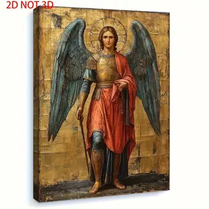 2D One Piece Framed Archangel Michael Icon Print - 11.8x 15.7inch , Byzantine Greek Orthodox Art, Rich Colors and Complex Details, Perfect Gift for Art Enthusiasts, Interior Designers, and Housewarming Lovers, Housewarming Gift| Icon Artwork| Wings and ar