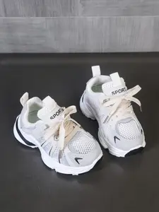 Unisex Kids Light Sport Shoes, Athletic Trainers, Breathable Mesh & Leather Patchwork, Rubber Sole, Mid-Calf Design, Casual Outdoor Activities