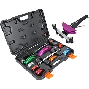 90? Ratcheting Pipe Tube Bender Set: 1/4" to 7/8" O.D. with 7-Color  Heads - LITE MODEL (No Reverse) with Tube  & Deburring for HVAC, Air Conditioning and Hydraulic Applications