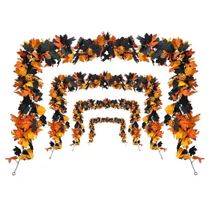 Halloween Wreath Set, Gothic Maple Leaf & Pumpkin Vine Design with Spider Decorations, Spooky Fall Atmosphere for Home Decoration, Party Decoration Supplies