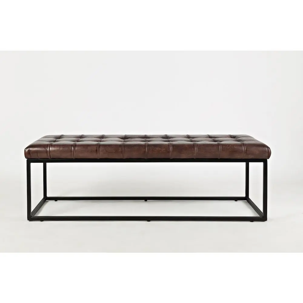 Global Archive 55-in Width Rectangular Handmade Genuine Distressed Leather Ottoman Bench - Industrial Indoor Furniture, Metal-Frame, Storage Space, Formaldehyde (Gas)-Free, Ideal for Hallways