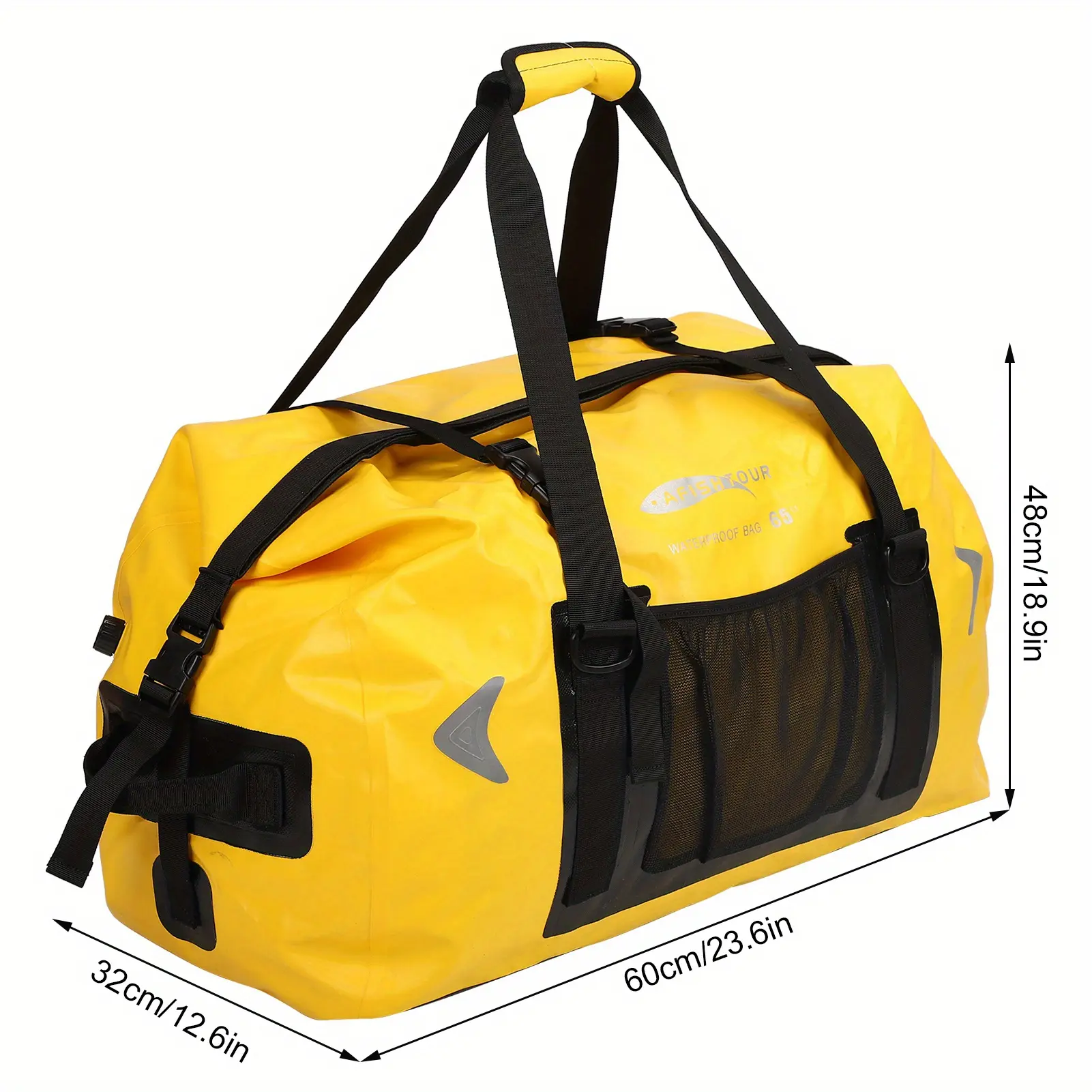 Waterproof Motorcycle Luggage Bag 17.17 Gallon, Large Capacity Rear Seat Luggage Bag with Reflective Stripe, Net Pocket, Suitable for Travel and Outdoor Use