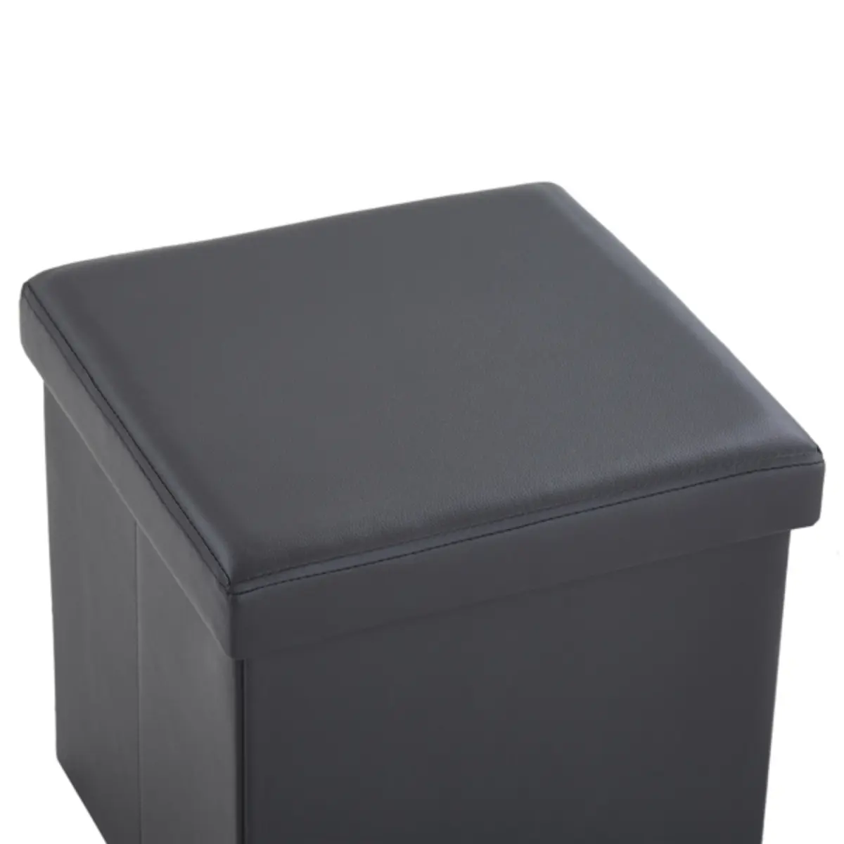38*38*38cm Glossy PVC MDF Foldable Storage Footstool Black