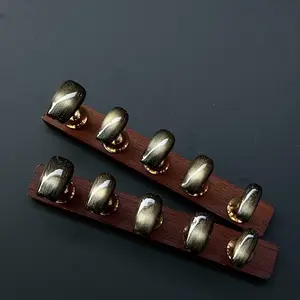 Golden Black Cat Eye Short Summer Press on Nail