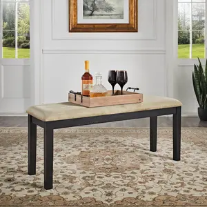 Black Finish Beige Microfiber 47"W Bench