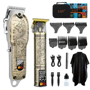 LQT Men's Professional Hair & Beard Trimmer Set with LED Display Cordless Scissors Precision Grooming Kit USB Rechargeable Ideal Gift