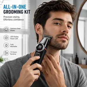 Plodon 5-in-1 Professional Men’s Grooming Kit with Hair Clipper, Beard Trimmer, Electric Shaver, Nose Hair Trimmer & Precision Detail Trimmer, USB Rechargeable Cordless Barber Set with LCD Display for Haircut, Shaving & Styling at Home