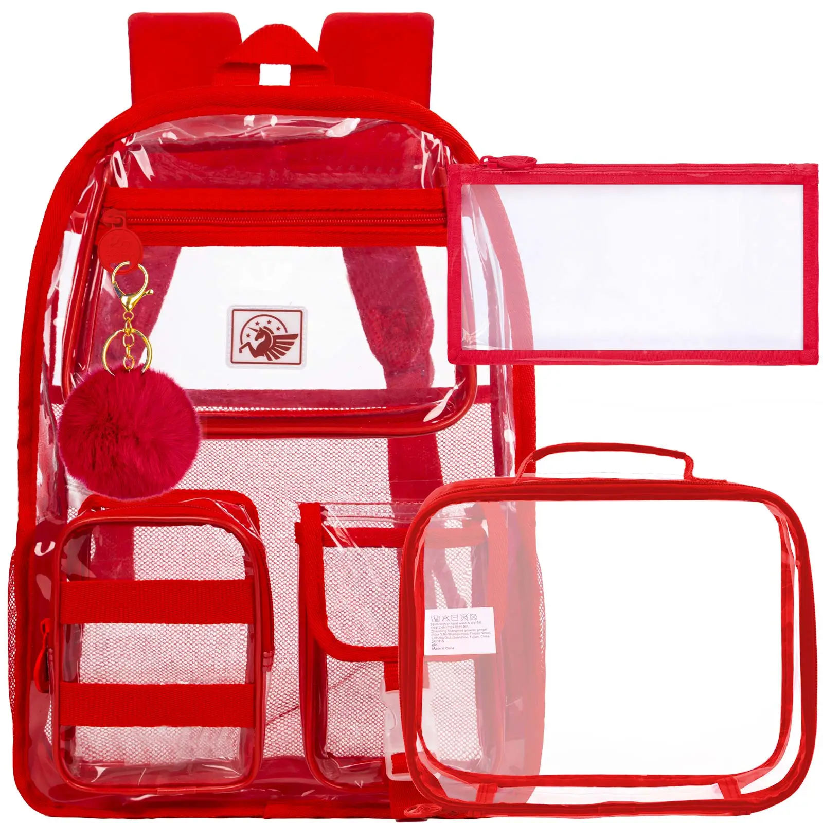 Clear Backpack, Heavy Duty Transparent Bookbag for Girls Women, Cute School See Through Backpacks for Teens Elementary - Red