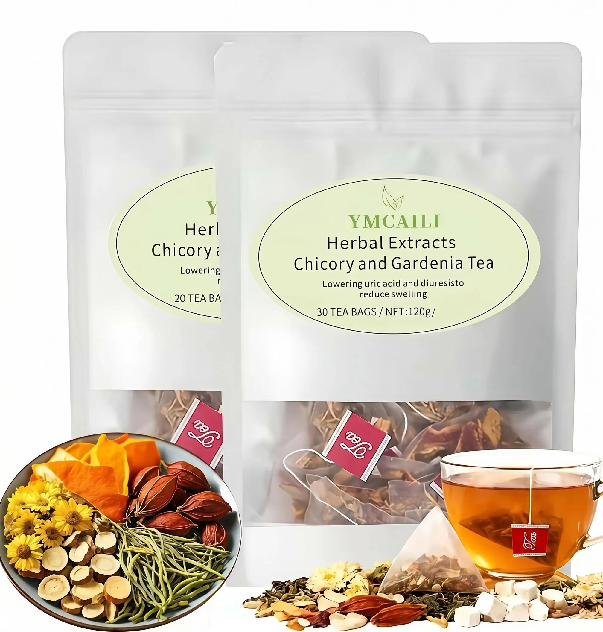 Natural Chrysanthemum Herbal Tea Set - 30 Individually Packaged 120g Vegan Beverage with Chicory, Gardenia, Ready-to-Eat Orange Peel for Adult Cool Heat Relief, Chrysathemum