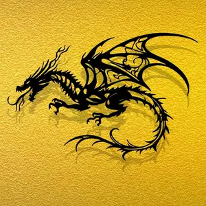 Dragon Design Wall Art, Wall Art Decoration, 2D Dragon Metal Wall Decor, Wall Hanging Ornament, Home Decor for Living Room, Bedroom, Office, Cafe, Restaurant, Farmhouse, Cabin, Poster