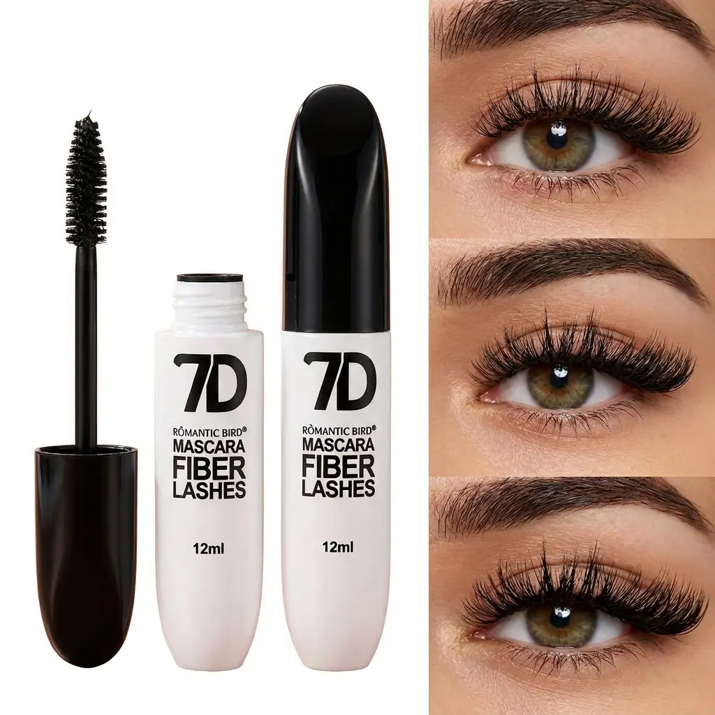 7D Silk Fiber Black Lengthening Mascara - Adult Beauty Makeup, 24-Hour Smudge Proof Waterproof Long-Wear, Buildable Volume, Dramatic Lashes,  Easy Eye Makeup, Mother's Day Party Gift