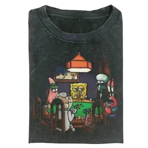 Vintage SpongeBob playing poker CrewNeck T-shirt, Funny Poker Graphic Tee Gift For Boyfriend Menswear Top Streetwear Womenswear Top Cotton