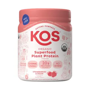 KOS Organic Superfood Plant Protein Powder Strawberry Cream 10 Serving 20g Protein per Serving
