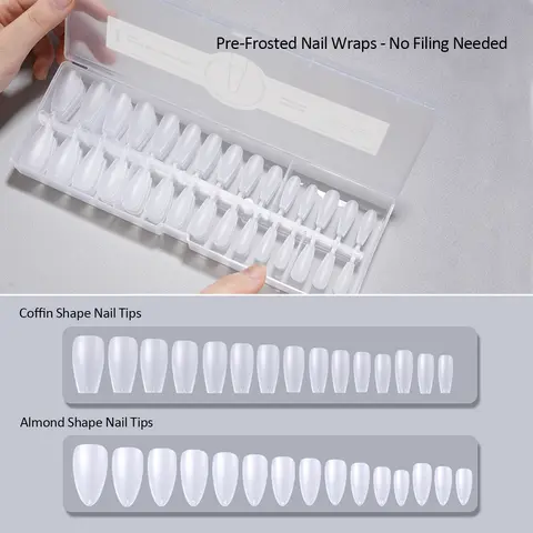 SOWLINK 240pic Pre-Frosted Nail Wraps - No Filing Needed Coffin/Almond Shape Matte Surface Nail Tips, Nail Art Supply, Diy Acrylic Nails, 0–11 Fit Kit