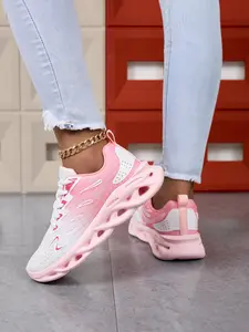 Women's Lace-up Color Block Sneakers Twist Sole Lightweight Breathable Outdoor Casual Athletic Sports Shoes