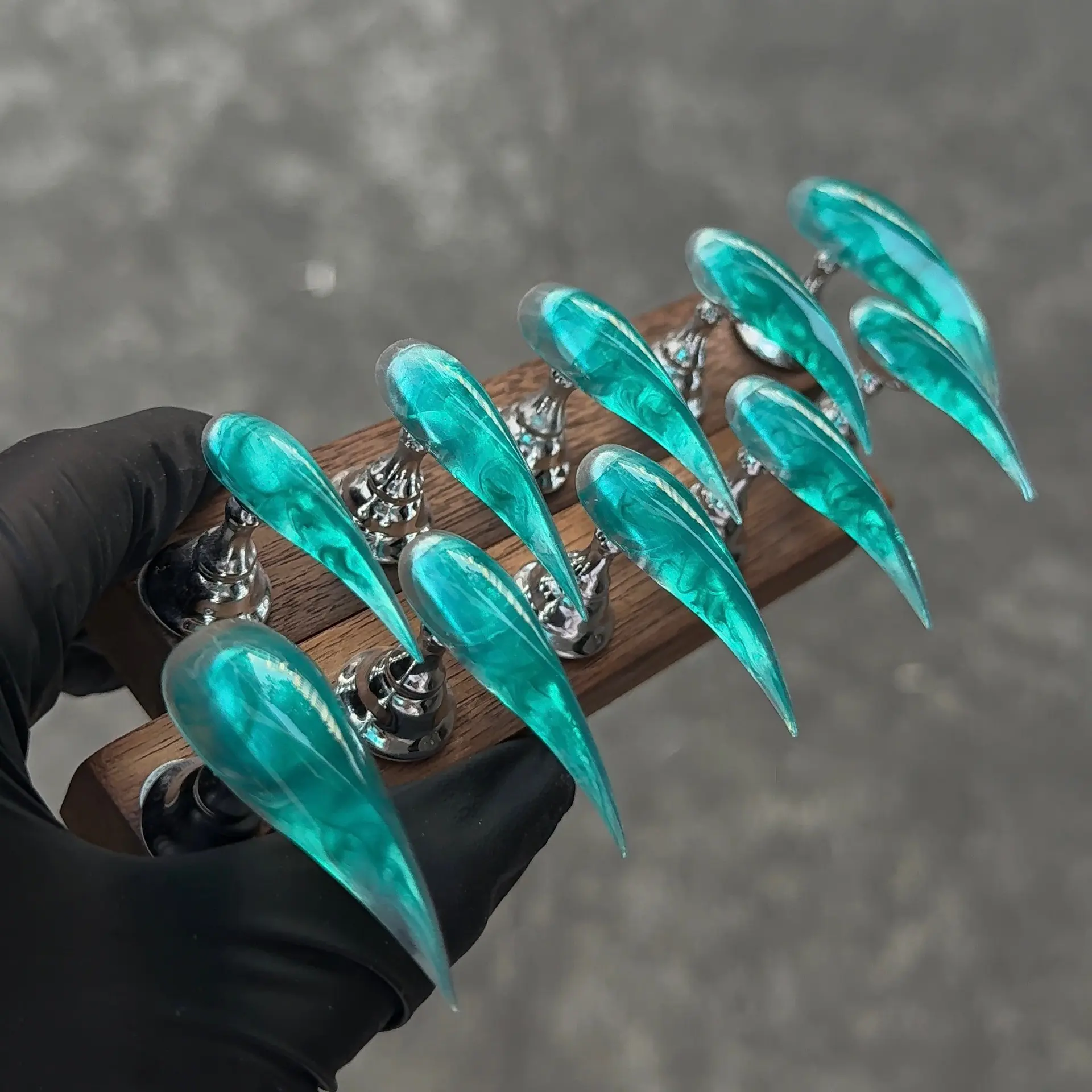 Zanxu Phantom Cyan Claws Luxury Handmade Nails - Wolf, Dragon, Cat Animal Nail Pack Set, No Filter True Color, Single Item y2k selectable