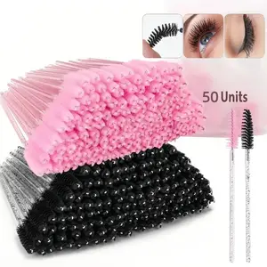 50 Disposable Eyelash Brush Set, Crystal Lash Brushes for False Lashes, & Brow Brushes, Cosmetics Makeup Tool, One-Use Makeup Tools