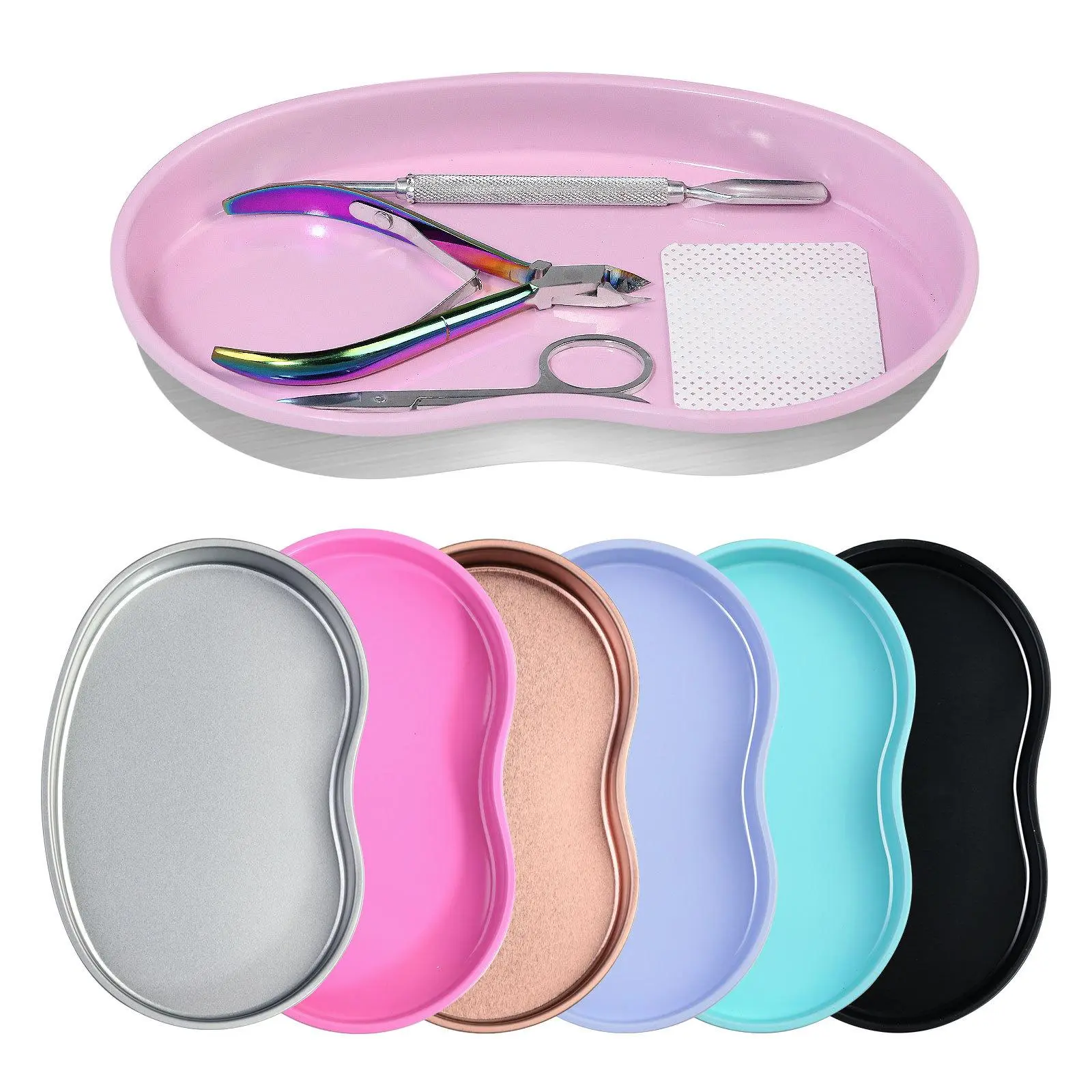 1Pcs Pink Stainless Steel Cosmetic Storage Tray Nail Art Equipment Plate Tools Dental&False Nails Nail Decorations Display Tray