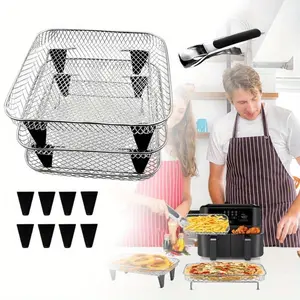 3 Pcs Upgrade 8inch Square Air Fryer Rack,Three Stacktable Dehydrator Rack,Square Air Fryer Accessories,Only Fit for Air fryer which inner size ≥8.7 inch
