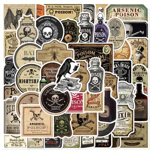 50 Vintage Poison Skull Stickers, Sticker Sheets, Waterproof Durable Sticker, Matte Finish Self-Adhesive PVC Decals for Laptops, Refrigerators, Notebooks, DIY Room Decor, Creative Projects, Crafts