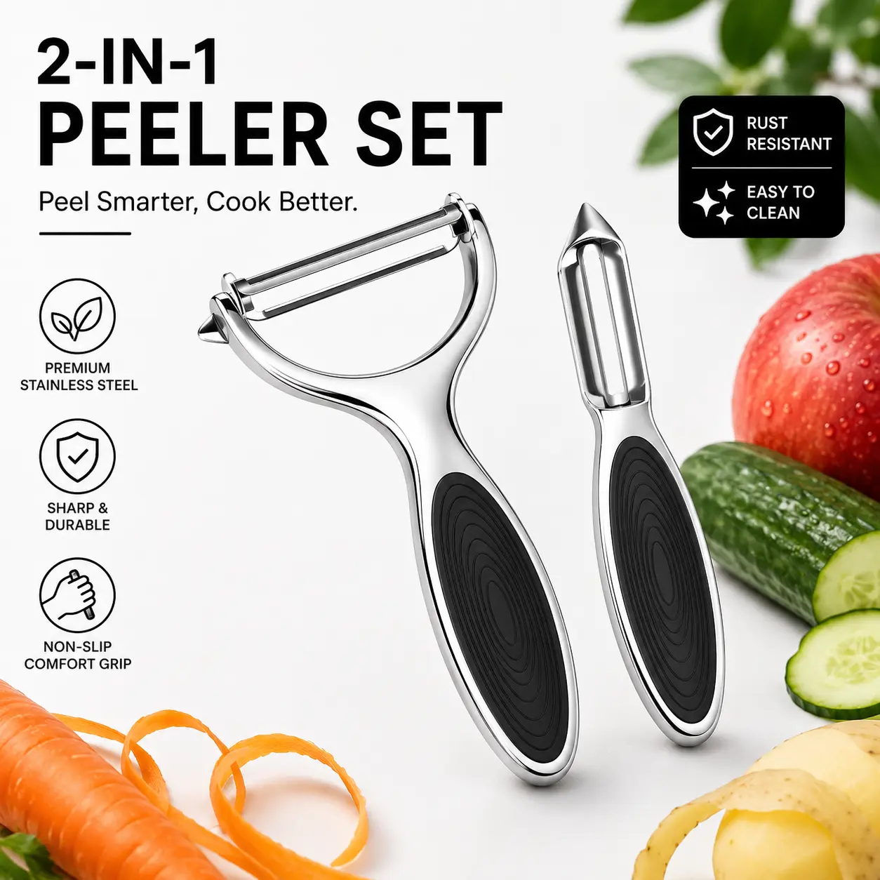 2-in-1 Premium Stainless Steel Vegetable & Fruit Peeler