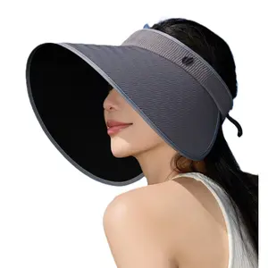 Summer large-brim UV anti-ultraviolet open-top hat for women, sunshade lampshade hat, face-covering sun protection black glue sun hat