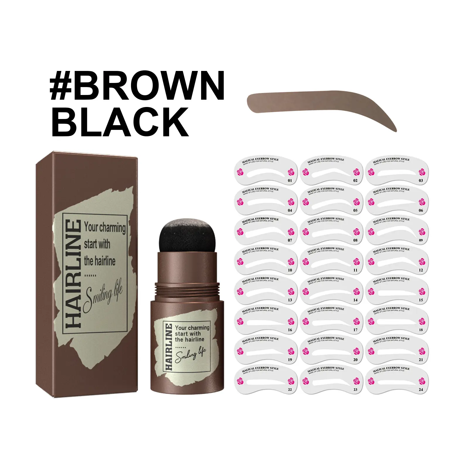 Hairline & Eyebrow Stamp Kit (Black) with Stencil – Natural Quick-Fill Eyebrow Powder, Lazy Makeup Stamp for Fast Hairline and Brow Shaping