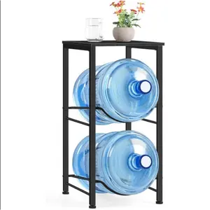 5 Gallon Water Jug Holder Stand with Top Shelve - 2-Tier Water Jug Rack for 5 Gallon Water Cooler Jug, Heavy Duty Water Dispenser, Water Cooler Storage Rack, Wooden Tabletop Organizer