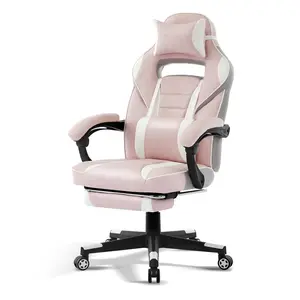 Big and Tall Office Chair - High Back Leather Gaming Chair with Footrest, Ergonomic Design, Lumbar Support & Headrest, 360° Swivel , Pink cola  my Executive Office Chair with Footrest