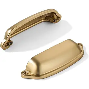 10 Pack Brushed Brass Cup Pulls 3 Inch Center to Center - Cabinet & Drawer Handles for Kitchen Hardware