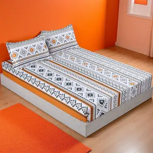 3 count Colorful Boho Bed Sheet,Orange  Sheet Set,Boho Bedding Sets ,1 Fitted Sheet and 2 Pillowcases,14 Inches Deep